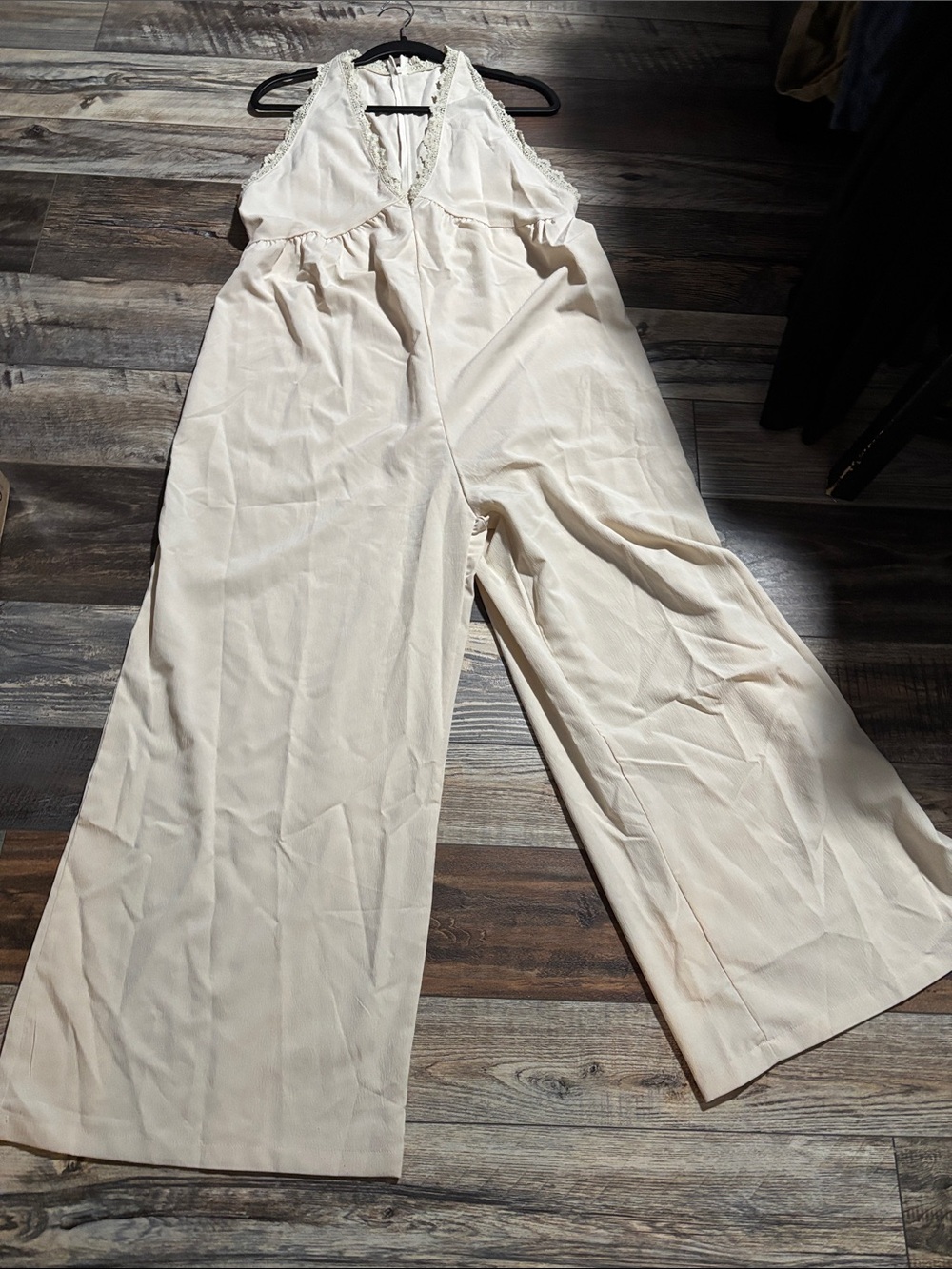 Women’s Cream Lace-Trim Wide-Leg Jumpsuit- NWOT, P2P 21, Length 33